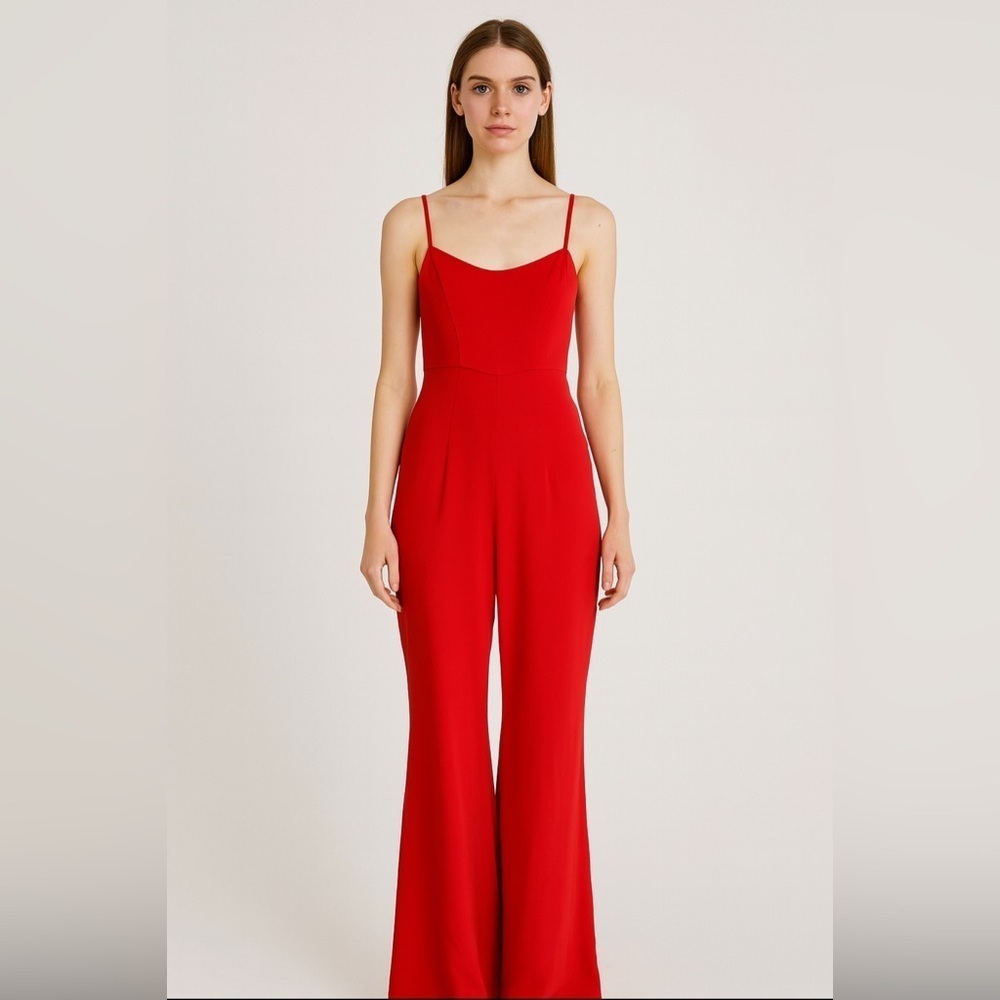 BCBGMaxAzria Striking Red Wide Leg Brodie Jumpsuit. Size-6